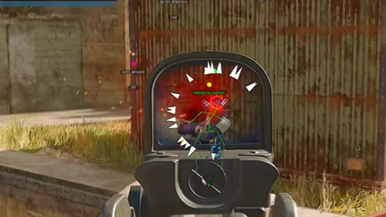 Warzone gameplay — optic lock with neon green outline