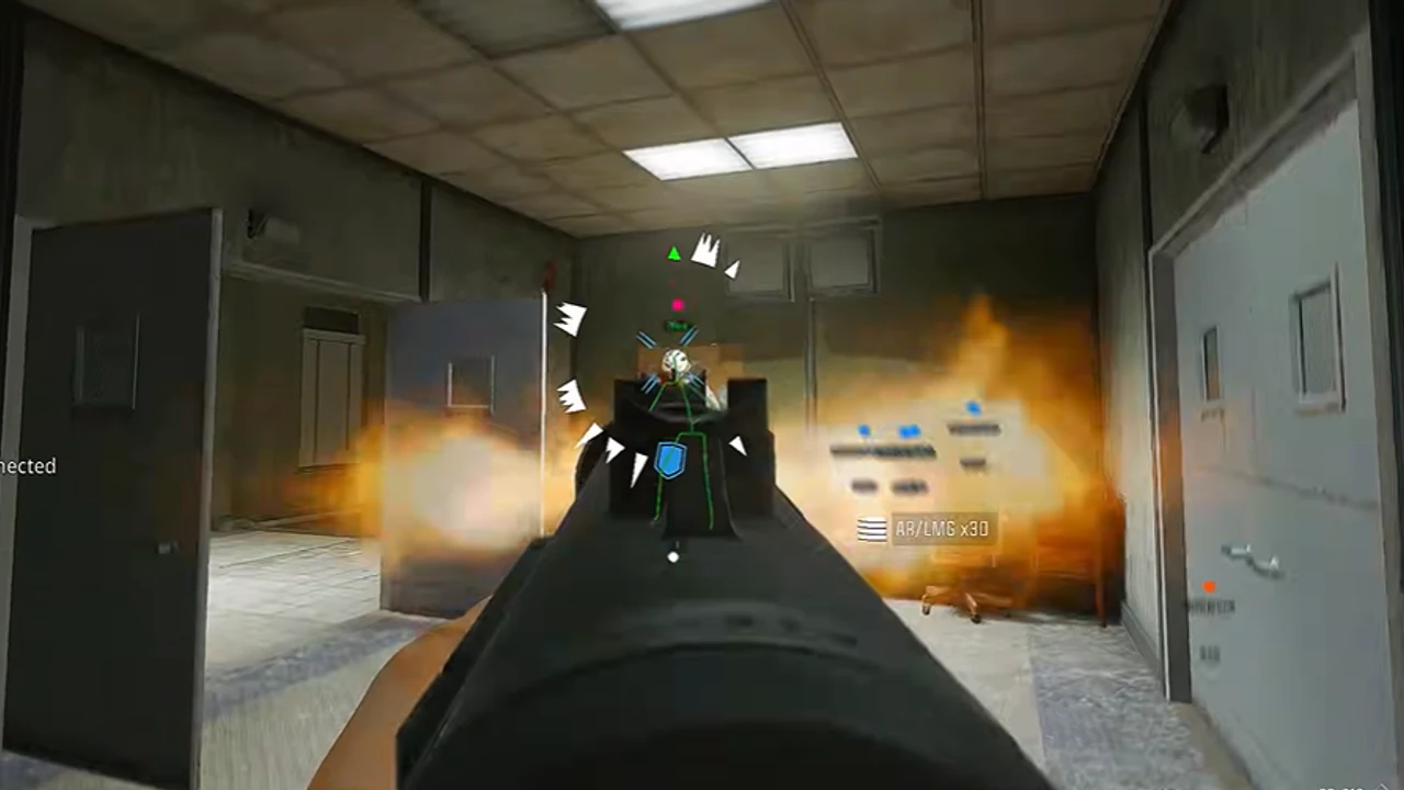 Warzone gameplay — hallway iron sights engagement