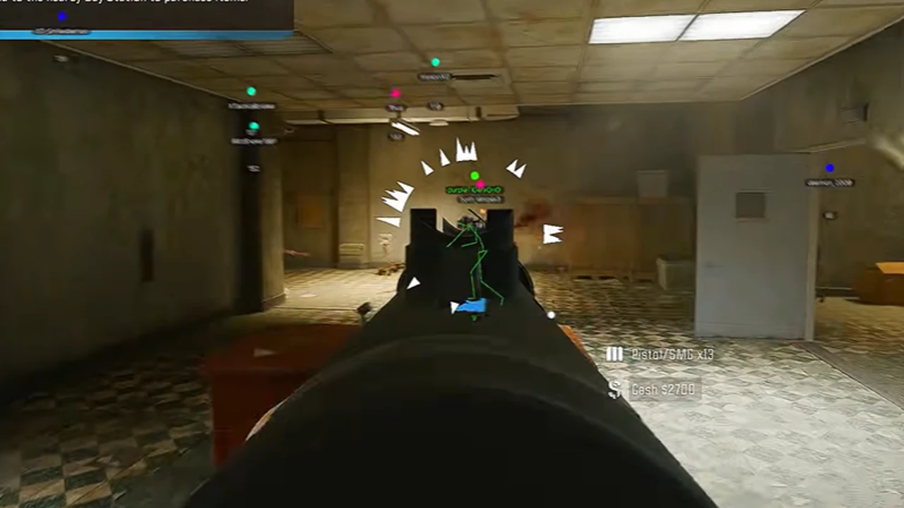 Warzone gameplay — indoor skeleton ESP through walls